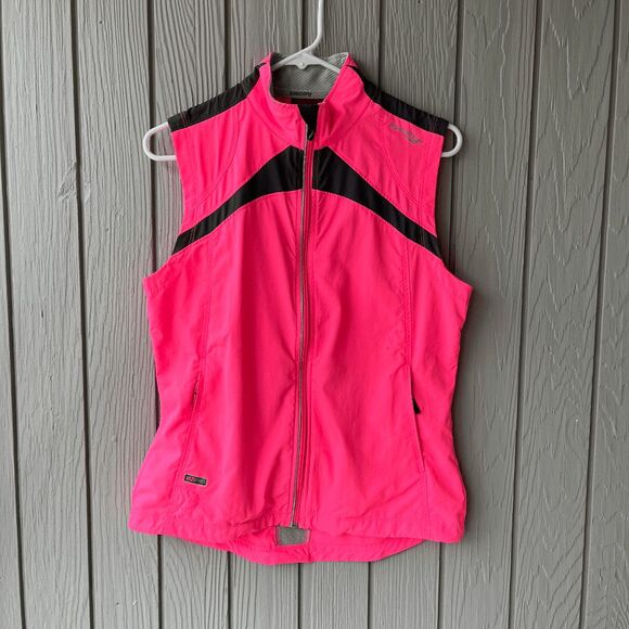 Saucony ViZiPRO Running Vest Neon Pink Reflective Windbreaker Sz M - Picture 2 of 13